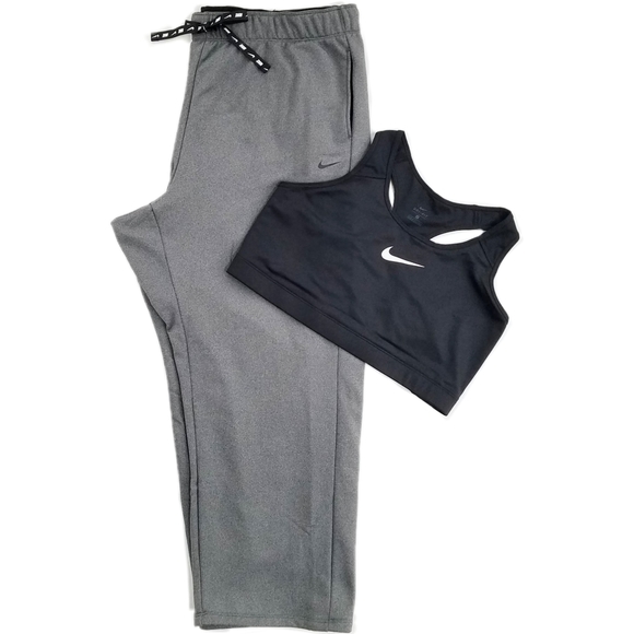 Nike Grey & Black Drawstring Therma Fleece Training Straight Leg Sweat Pants - Picture 4 of 10